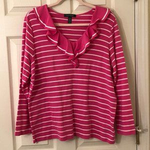 Ralph Lauren Ruffled Neck T-Shirt,  Sz 2X.
